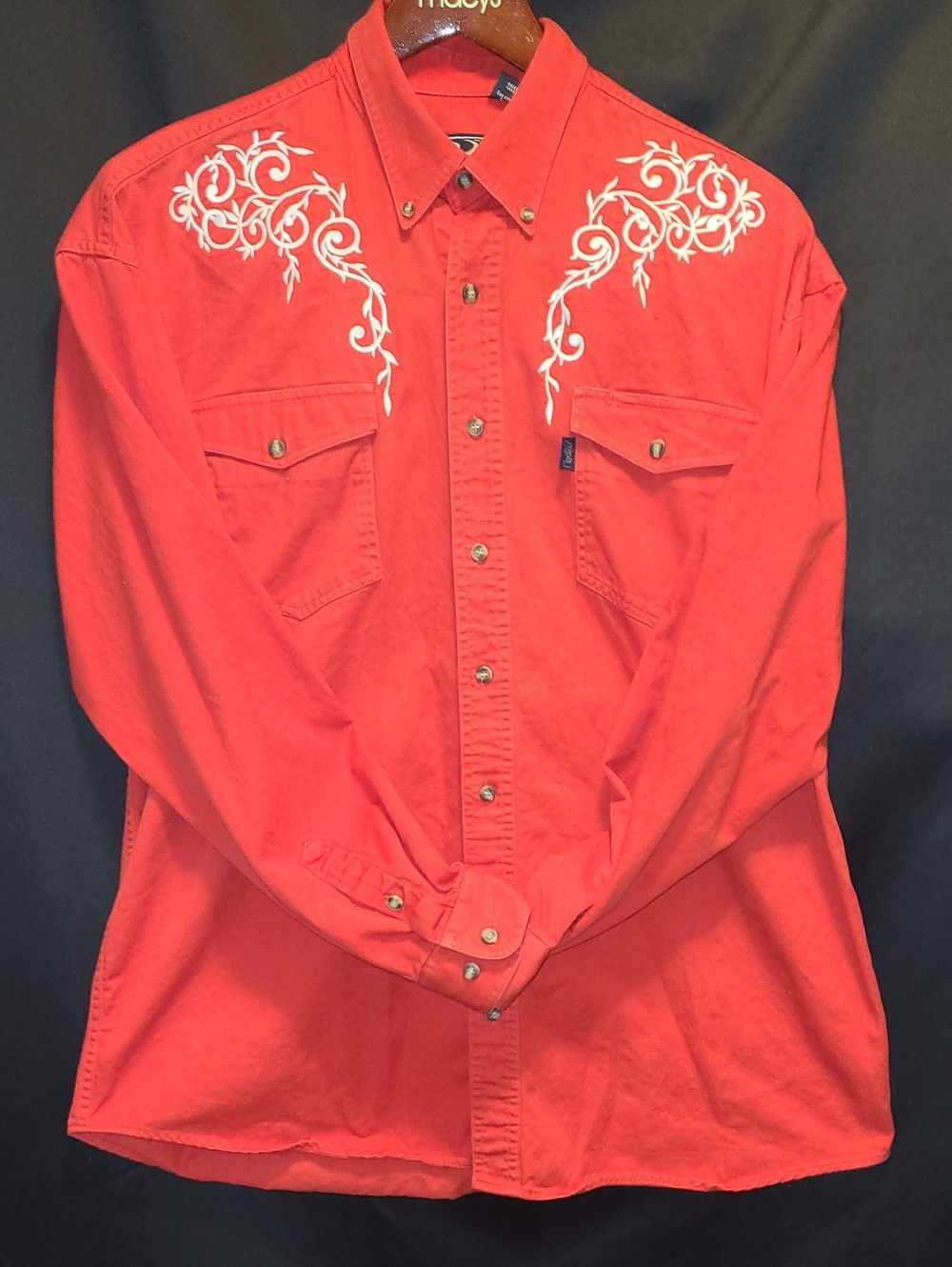 Roper Embroidered Western Button-Up Shirt in Bright Red XL